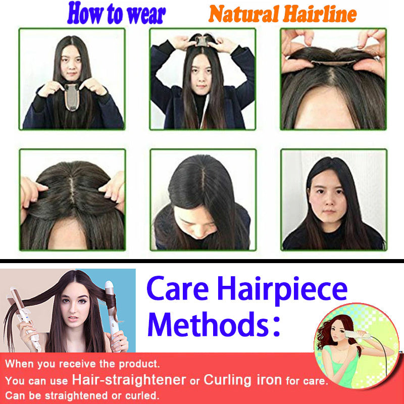 7x9cm Human Hair Piece for Women Toupee Covering White Hair Center Parting Shaped Bangs for Women Thin Hair Replacement