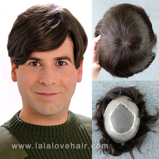 Indian Human Hair Toupee skin Fine mono with PU and bleached lace front toupee for men hair replacement wigs men hair piece