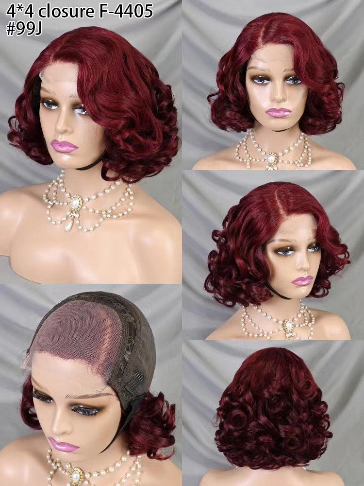 Wig Short Bob 4x4 Human Hair Wig Bouncy Wave Natural Closure Wig for Women 12inch 200% Density