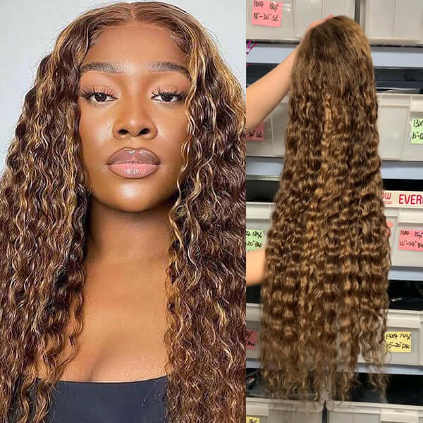 13x4 Frontal / 4x4 Lace Closure Wig #4/27 Highlight Piano Color Deep Wave Lace Wig