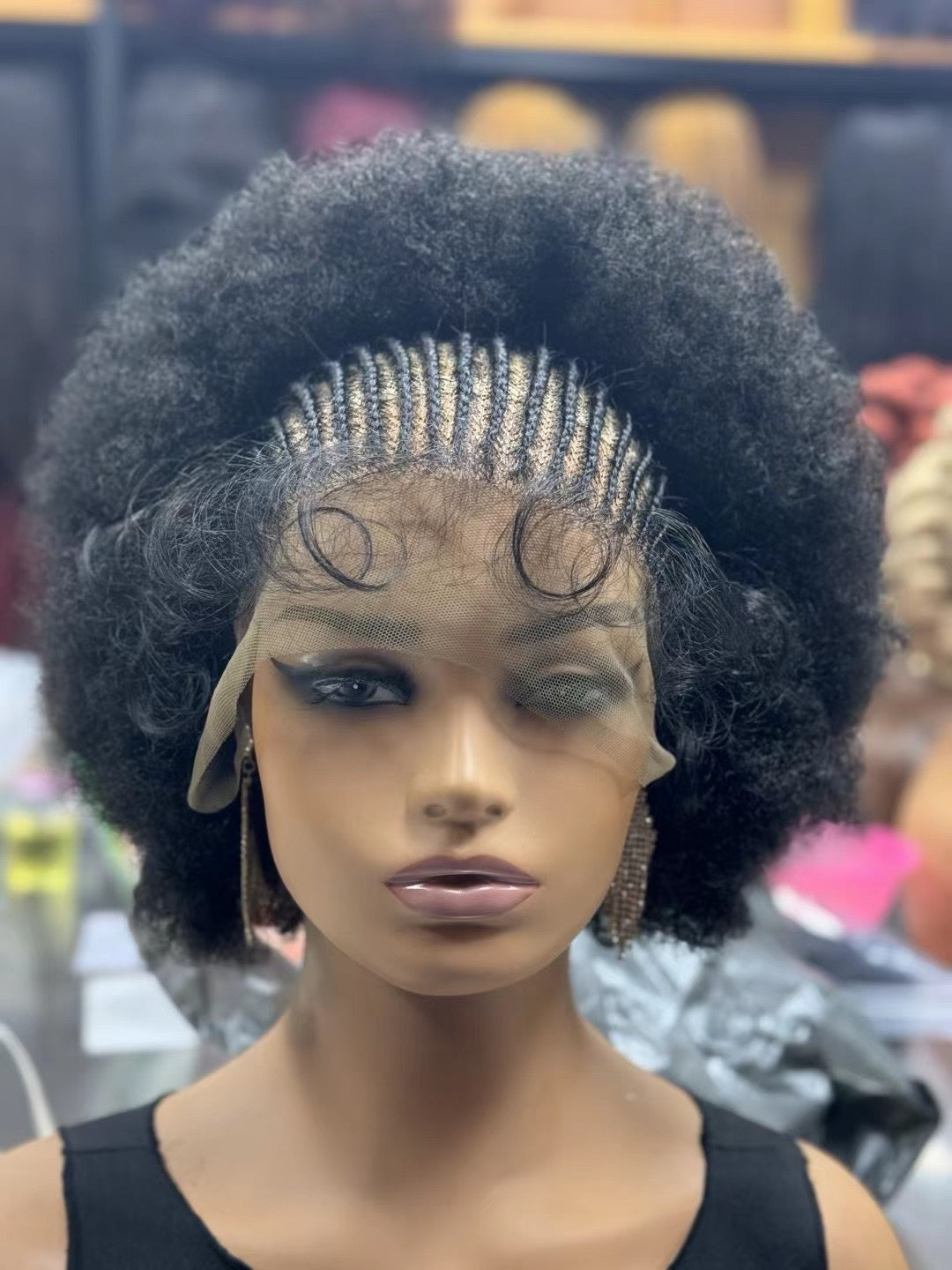 250% Density 13x6 Hd Lace Frontal Braided Wig Afro Kinky Curly Synthetic Wig Baby Hair Fluffy Curled Striped Braided Curly wig