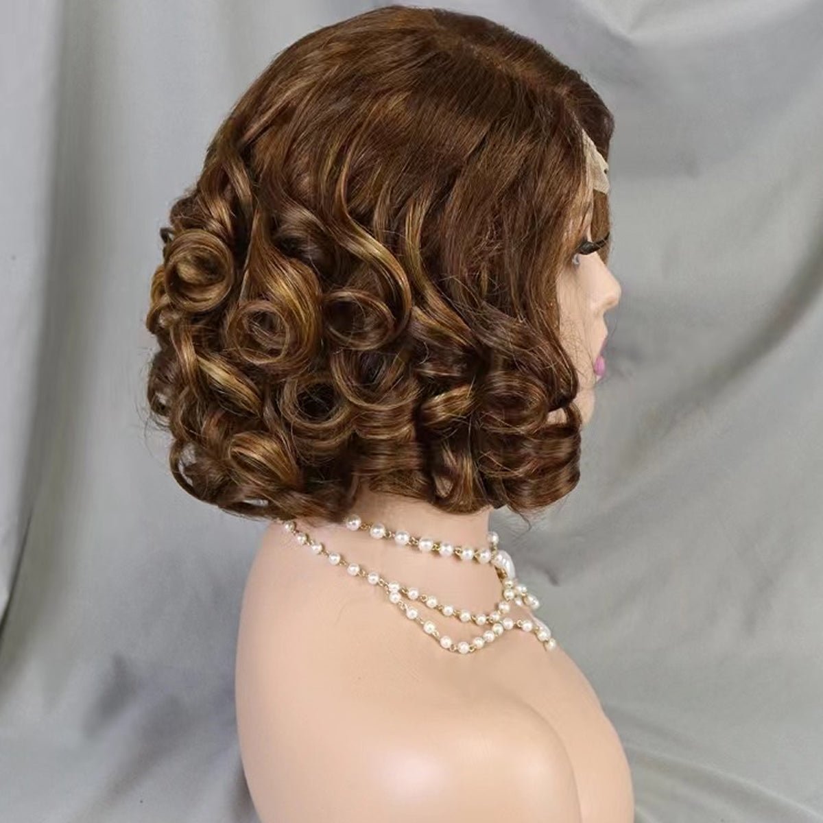 Wig Short Bob 4x4 Human Hair Wig Bouncy Wave Natural Closure Wig for Women 12inch 200% Density
