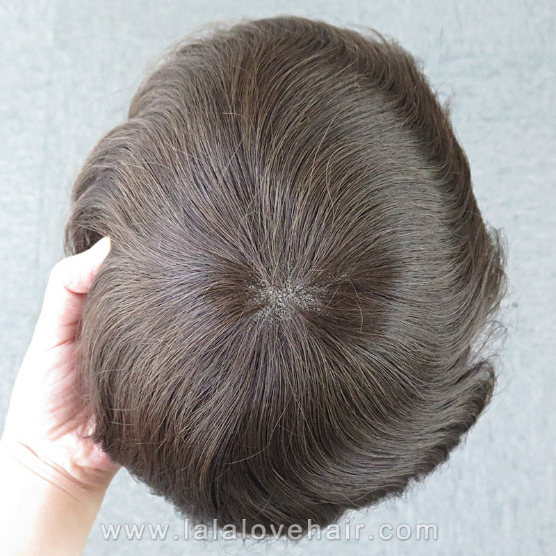 Indian Human Hair Toupee skin Fine mono with PU and bleached lace front toupee for men hair replacement wigs men hair piece