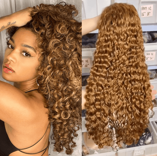 13x4 Frontal / 4x4 Lace Closure Wig Honey Blonde #27 Water Wave Lace Wig