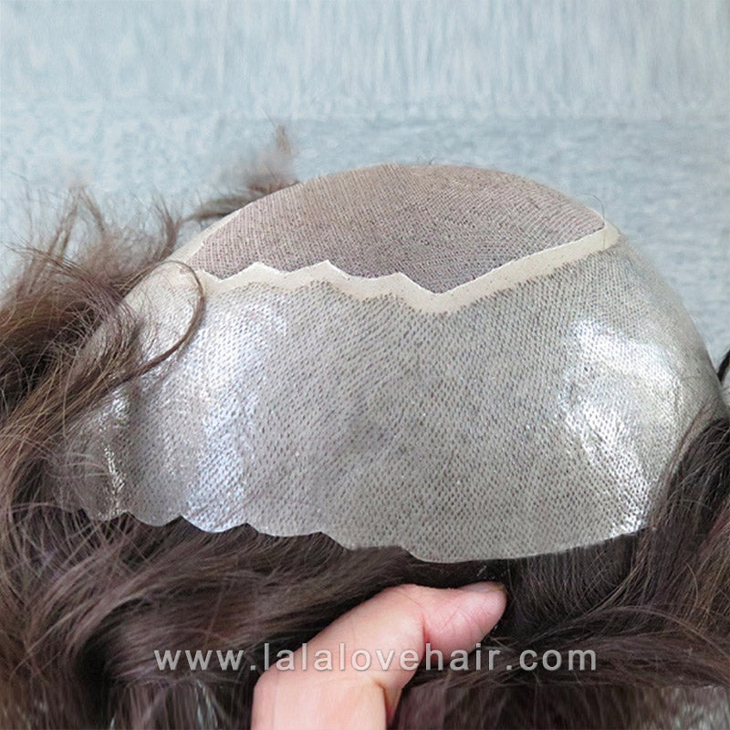 Indian Human Hair Toupee skin Fine mono with PU and bleached lace front toupee for men hair replacement wigs men hair piece