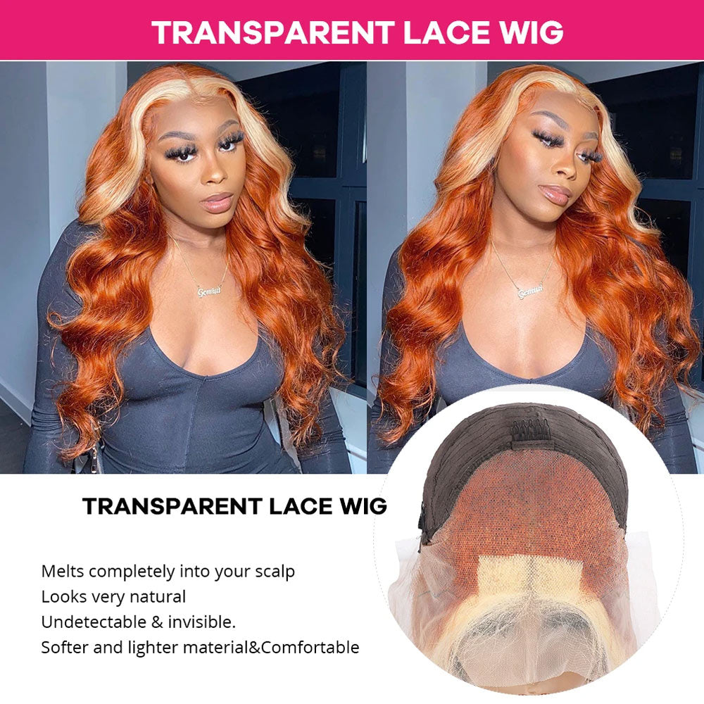 13x4 Colored Human Hair Wigs Orange Ginger Lace Front Wig 613 Blonde Body Wave Lace Front Wig