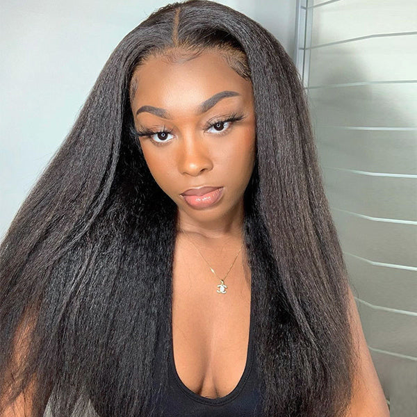 180% 210% Kinky Straight 13x4 & 13x6 Full Frontal Lace Wig Natural Color Human Hair Wigs