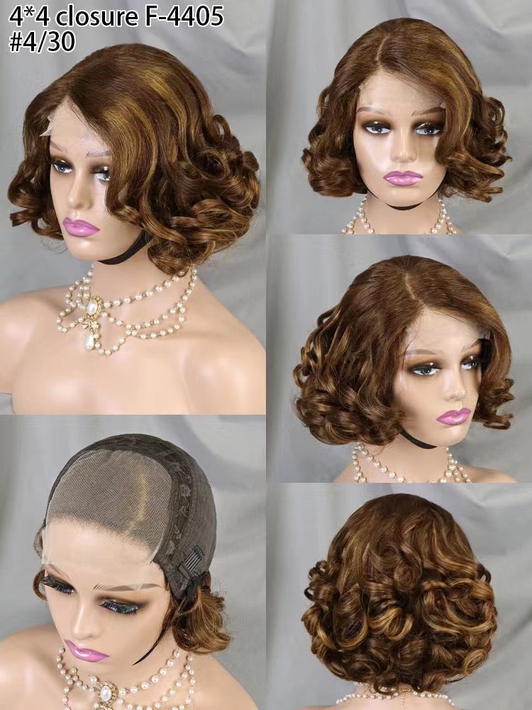 Wig Short Bob 4x4 Human Hair Wig Bouncy Wave Natural Closure Wig for Women 12inch 200% Density