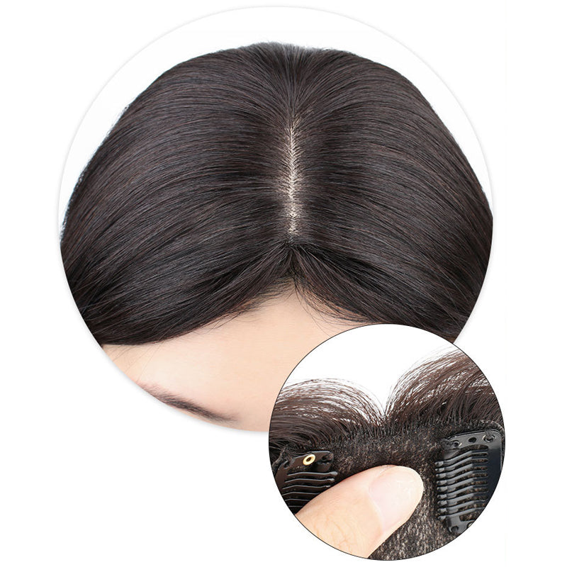 10x13cm Human hair top hairpiece invisible covering white hair replacement for women
