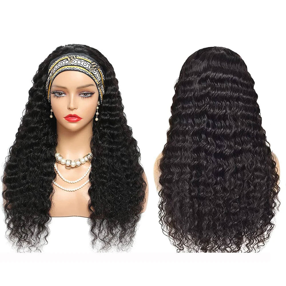 Deep Wave 180% Density Headband Wig Human Hair Wigs