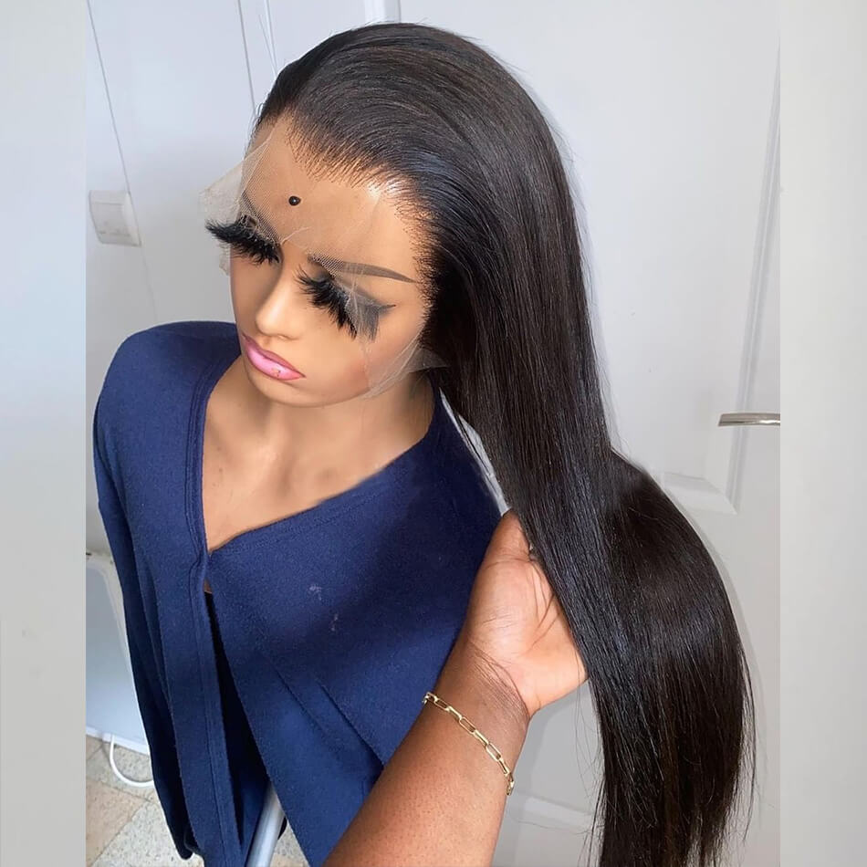 180% 210% Silky Straight Human Hair 4x4 13x4 13x6 Full Frontal lace Wigs