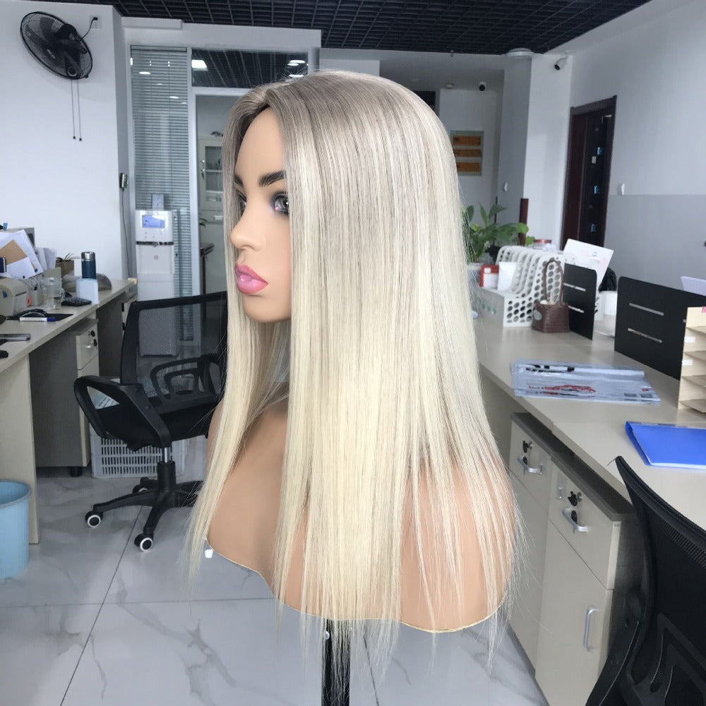 Women Hair Topper Extensions Real Human Hair Crown Toupee Clip on Blonde Highlight Hair Pieces