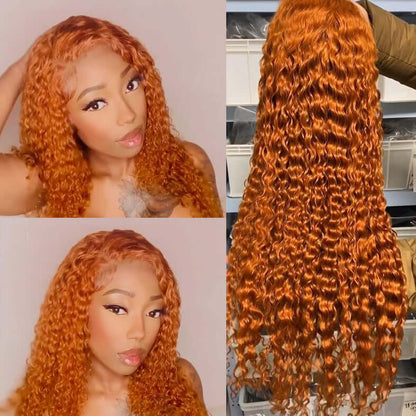 13x4 Frontal / 4x4 Lace Closure Wig Fashion #350 Orange Ginger Color Water Wave Lace Wig