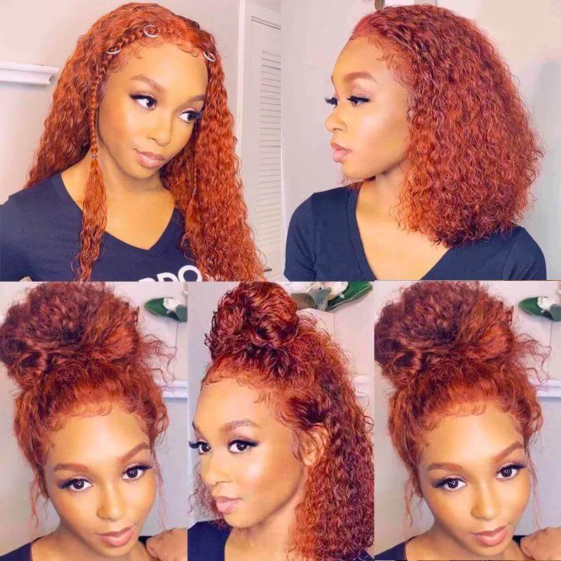 13x4 Frontal / 4x4 Lace Closure Wig Fashion #350 Orange Ginger Color Water Wave Lace Wig