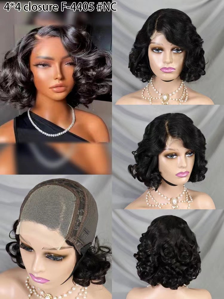 Wig Short Bob 4x4 Human Hair Wig Bouncy Wave Natural Closure Wig for Women 12inch 200% Density
