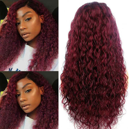 13x4 Frontal / 4x4 Lace Closure Wig Burgundy 99J Color Water Wave Lace Wig