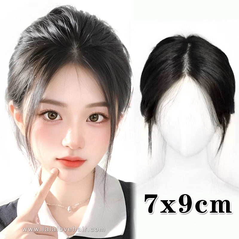 7x9cm Human Hair Piece for Women Toupee Covering White Hair Center Parting Shaped Bangs for Women Thin Hair Replacement