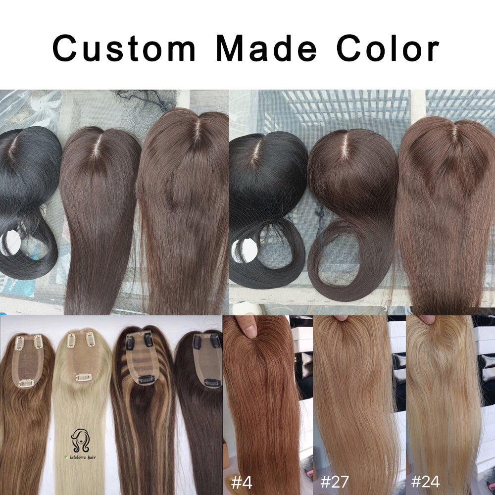 9x14cm Hand Tied Natural Scalp Top Base Silk Base Women Topper 3 Clips Virgin Straight European Human Hair Pieces For Women