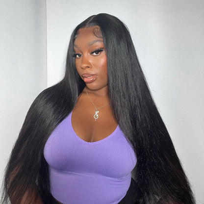 180% 210% Silky Straight Human Hair 4x4 13x4 13x6 Full Frontal lace Wigs