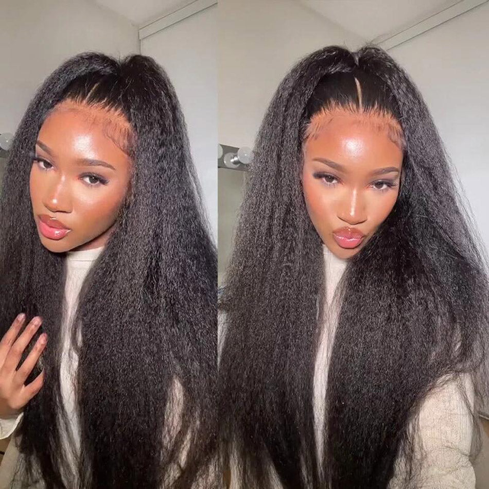 180% 210% Kinky Straight 13x4 & 13x6 Full Frontal Lace Wig Natural Color Human Hair Wigs