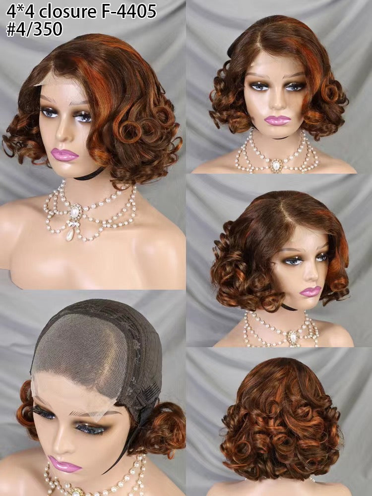 Wig Short Bob 4x4 Human Hair Wig Bouncy Wave Natural Closure Wig for Women 12inch 200% Density