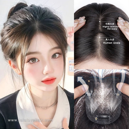 7x9cm Human Hair Piece for Women Toupee Covering White Hair Center Parting Shaped Bangs for Women Thin Hair Replacement