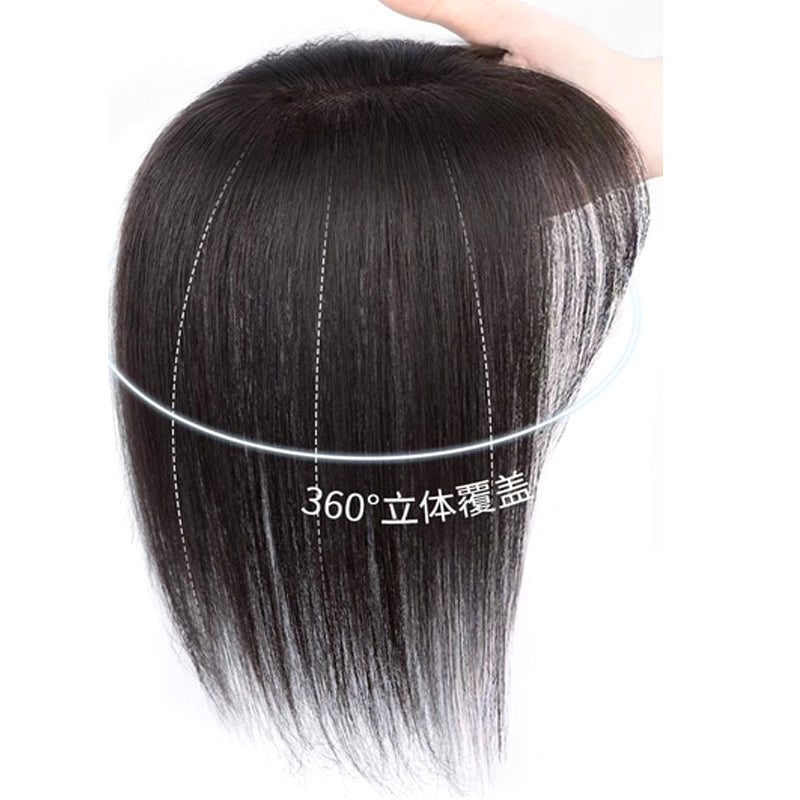 7x9cm Human Hair Piece for Women Toupee Covering White Hair Center Parting Shaped Bangs for Women Thin Hair Replacement