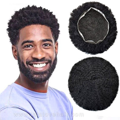 Afro Toupee For Black Men Weave Full Lace Mens Toupee Kinky Curly Human Hair Replacement System Bleached Knots With Natural Hair