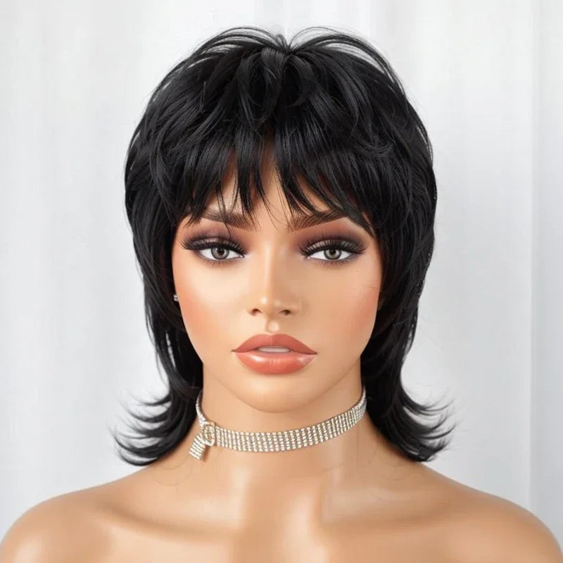 Full Machine Pixie Cut Wigs Human Hair Short Shaggy Layered Wig With Bangs