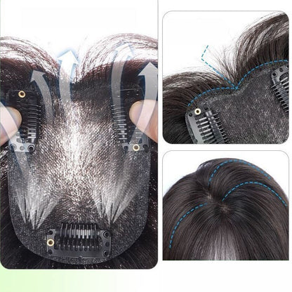 7x9cm Human Hair Piece for Women Toupee Covering White Hair Center Parting Shaped Bangs for Women Thin Hair Replacement