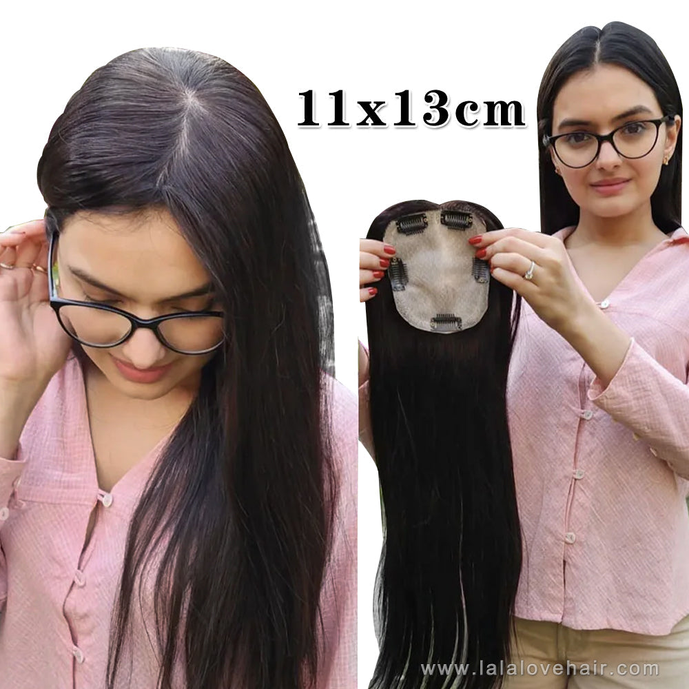 11x13cm Clip In Topper For Women Real Virgin Human Hair Piece Customed Toupee Wiglet Top Thin Loss Hair