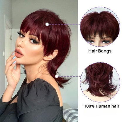 Full Machine Pixie Cut Wigs Human Hair Short Shaggy Layered Wig With Bangs