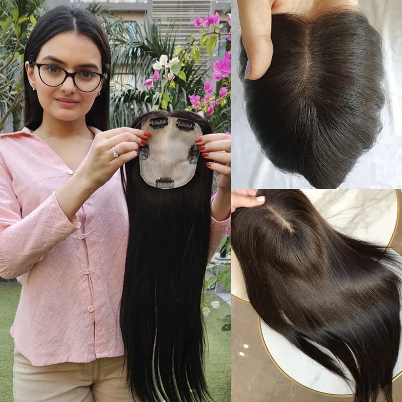 11x13cm Clip In Topper For Women Real Virgin Human Hair Piece Customed Toupee Wiglet Top Thin Loss Hair