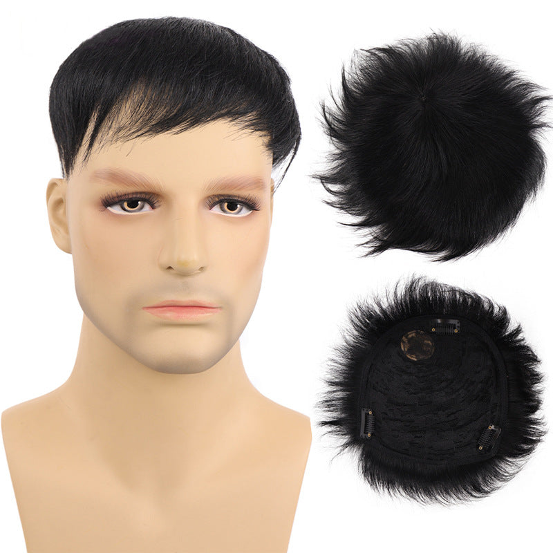 16x18cm Natural Human Hair Toupee with 3 Clips on Short Hair Replacement System Hairpiece Wig for Men Baldness