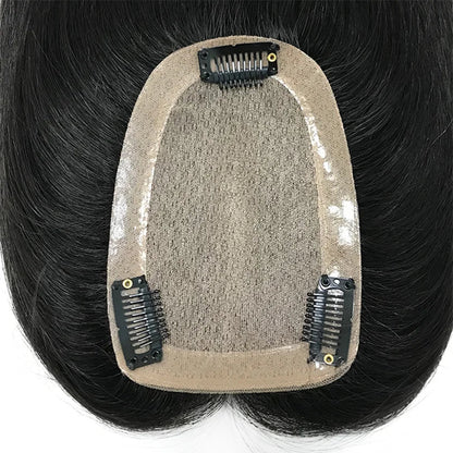 9x14cm Hand Tied Natural Scalp Top Base Silk Base Women Topper 3 Clips Virgin Straight European Human Hair Pieces For Women