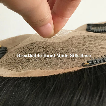 9x14cm Hand Tied Natural Scalp Top Base Silk Base Women Topper 3 Clips Virgin Straight European Human Hair Pieces For Women