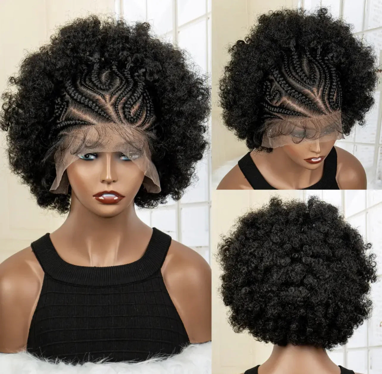 Synthetic Lace Front Braided Wig Short Curly Braided Wigs for Black Women Kontless Box Braiding Wigs Afro Kinky Curly Hair Wig