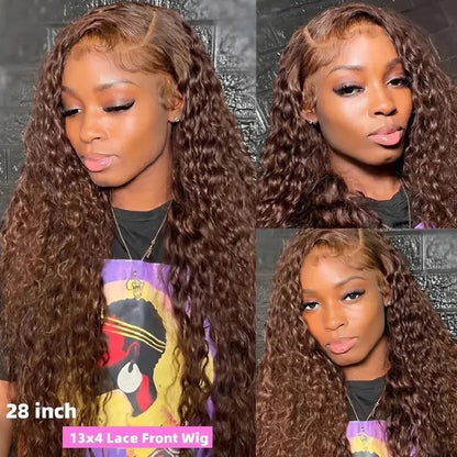 13x4 Frontal / 4x4 Lace Closure Wig Hot #4 Chocolate Brown Color Water Wave Lace Wig