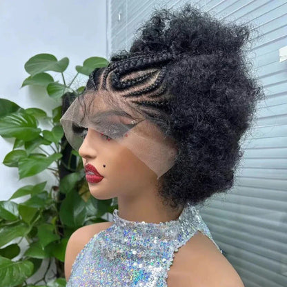 Synthetic Lace Front Braided Wig Short Curly Braided Wigs for Black Women Kontless Box Braiding Wigs Afro Kinky Curly Hair Wig