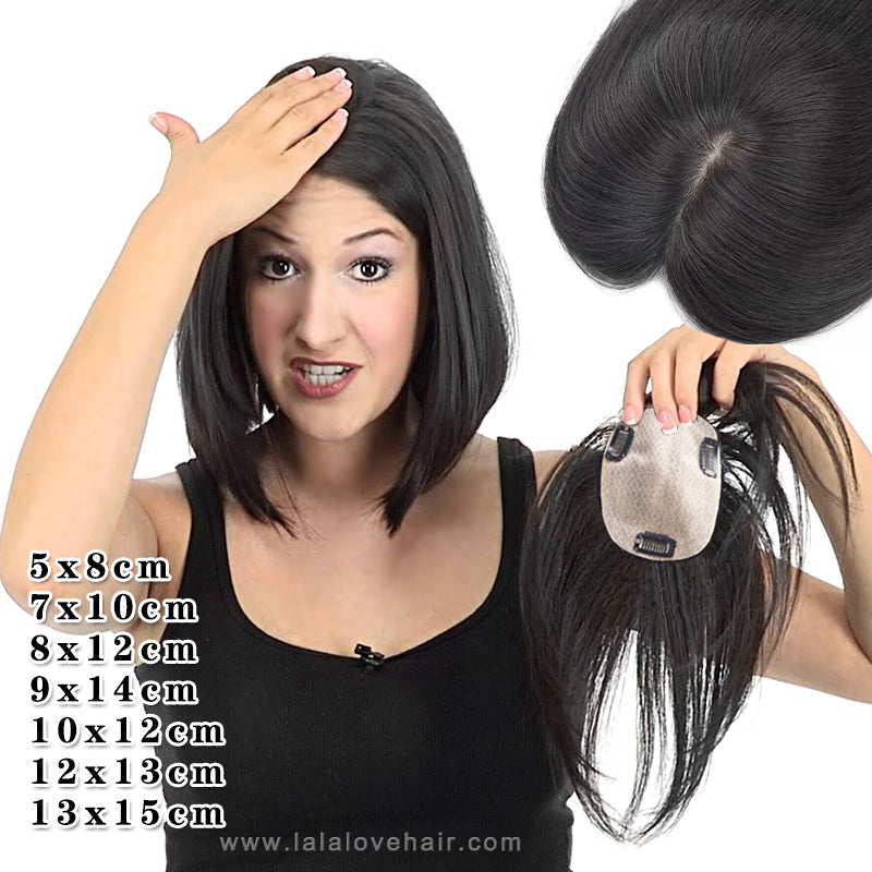 Multi Size Human Hair Silky Straight Women Topper Hair Pieces Clips in Women Toupee