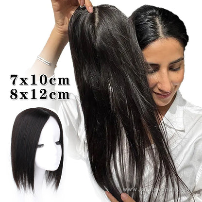 7x10cm 8x12cm Silk Base Women Topper Clip In Hair Real Virgin Human Hair Piece Wiglet Top Thin Loss Hair Toupee For Women