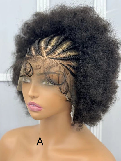 Synthetic Lace Front Braided Wig Short Curly Braided Wigs for Black Women Kontless Box Braiding Wigs Afro Kinky Curly Hair Wig